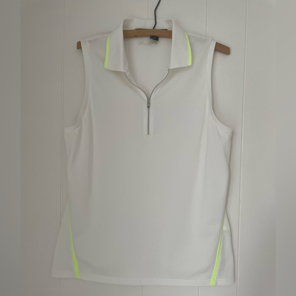 Ralph Lauren Sleeveless Golf Top size Large white with lime green stripe